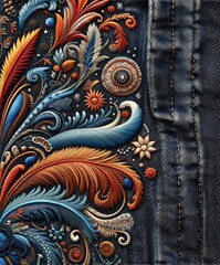 Obraz premium デニム生地にボタニカルの刺繍