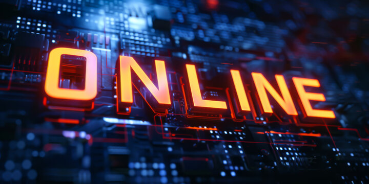 "ONLINE" written on light letter on black background, INTERNET COMPUTER concept