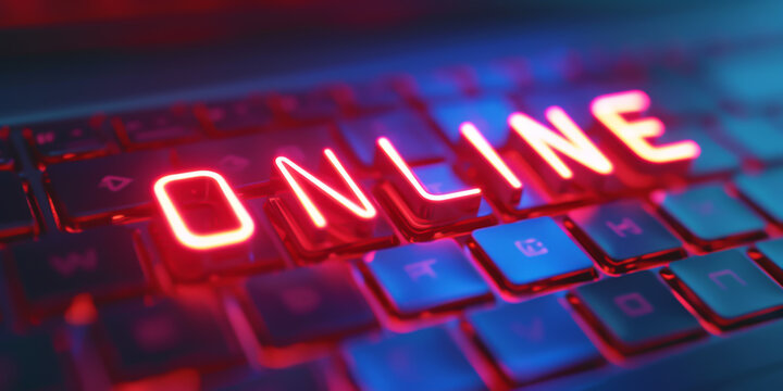 "ONLINE" written on light letter on black background, INTERNET COMPUTER concept
