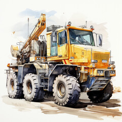 watercolor Construction Vehicle clipart, Generative Ai