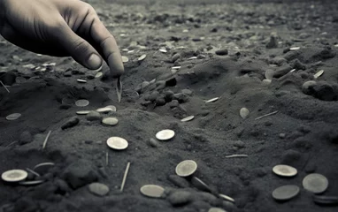 Foto op Canvas Reviving Hope: A Hand Sowing Seeds on Barren Ground with Each Sprout © Arnolt