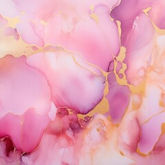 Artistic pink and gold ink patterns resembling marbled texture.