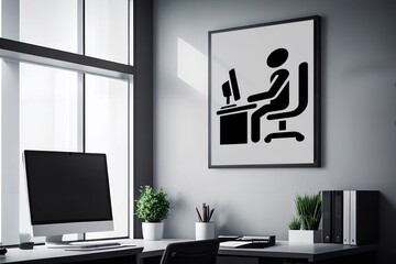 Person at the computer symbol. Computer work icon. Office work sign. Remote work symbol. 