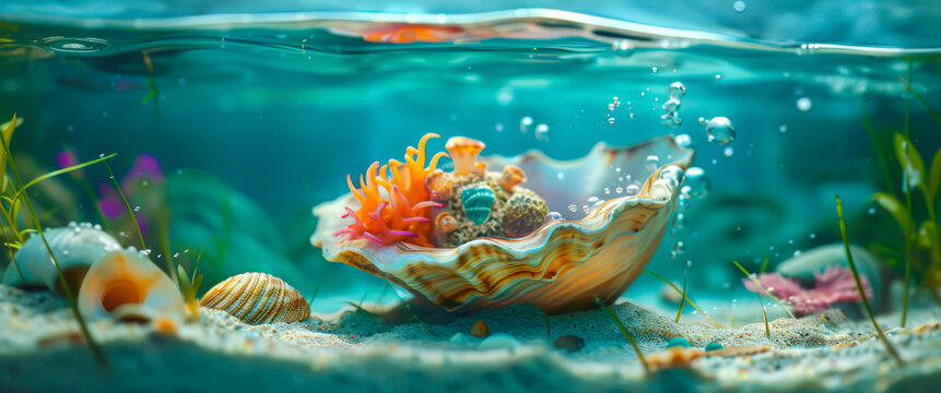 miniature world inside a conch shell underwater