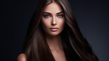 Fototapeta premium Health, beauty, wellness, haircare, cosmetics and make-up. Beautiful fashion hairstyle. Woman model with shiny straight long hair and evening make-up