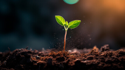green seedling in the soil. concept of nature