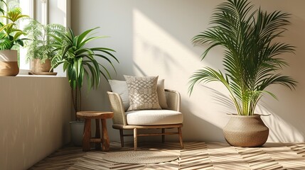 Armchair in living room interior, 3d rendering