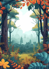 Obraz na płótnie Canvas Colorful Forest Vertical Illustration with Copy Space