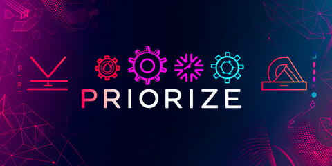logo with "PRIORIZE" written, PRODUCTIVITY concept