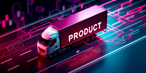 sign with "PRODUCT" written on a truck, DELIVERY concept