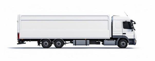 Delivery white van or truck with empty copy space for text or advertisement isolated over white background. PNG, Generative AI