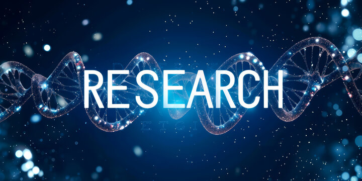 abstract background with "RESEARCH" written, GENETICS concept