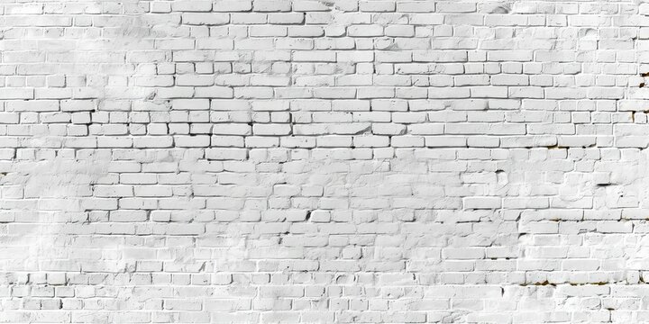 Panoramic background of wide old white brick wall texture. Home or office design backdrop, Generative AI