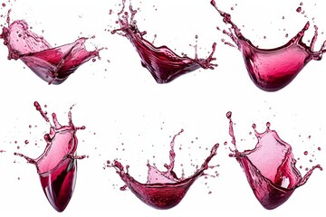 Set of Swirl and splash of red wine, isolated on white background, Generative AI