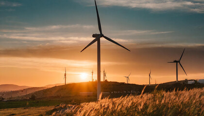 Obraz premium wind turbine at sunset