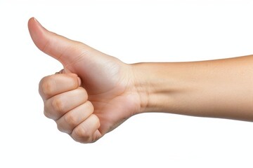 Woman hand shows thumbs down isolated on white background, with clipping path.  Five fingers. Full Depth of field. Focus stacking. PNG, Generative AI