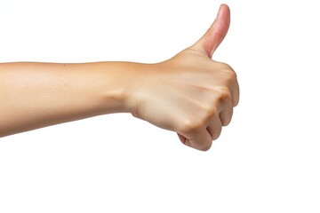 Woman hand shows thumbs down isolated on white background, with clipping path.  Five fingers. Full Depth of field. Focus stacking. PNG, Generative AI