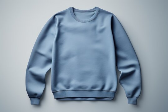 Blue Blank Sweater Without Folds Flat Lay Isolated On Gray Modern Seamless Background