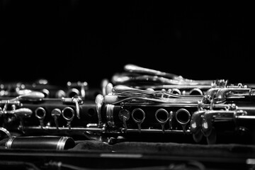 Fragment of lying clarinets in black and white - 740087624
