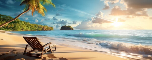 Beach chair facing the sea during a beautiful sunset in a tropical paradise. - Powered by Adobe