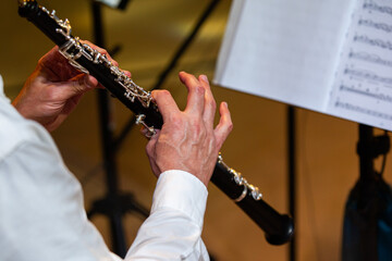  Hands of a musician playing the oboe - 740087663