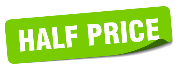 half price sticker. half price label