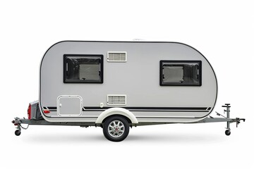 Caravan isolated over white background with clipping path. Full Depth of field. Focus stacking, side view, Generative AI