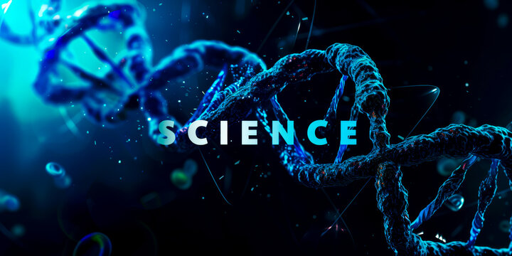 "SCIENCE" written with a DNA chain on background, GENETICS concept