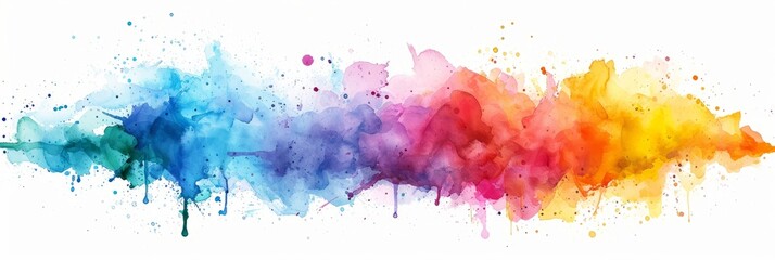 Abstract colorful rainbow color painting illustration. watercolor splashes, isolated on white background. Generative AI
