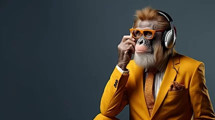 Poster Anthropomorphic monkey in formal business suit working in corporate office setting © Ilja