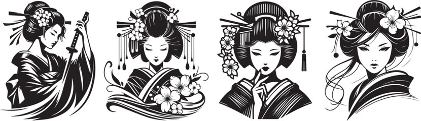 beautiful japanese woman, geisha portrait - obrazy, fototapety, plakaty