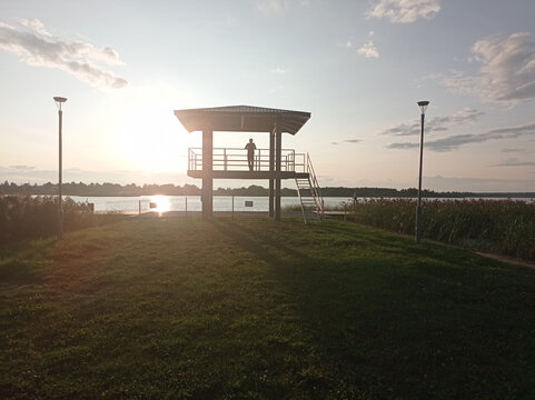 Bird Watch Tower on the lake. Watch tower on Sartai lake, Lithuania.
