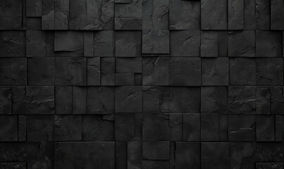 Corrugated rectangle geometric dark black anthracite stone concrete texture background, Generative AI