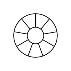 Wheel round diagram part. Segment slice sign. Circle section graph line.