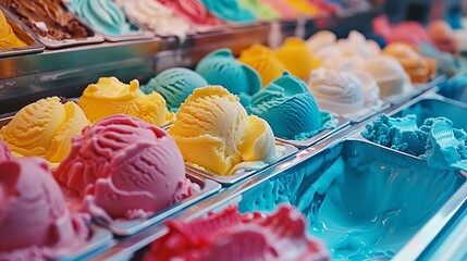 Indulgent gourmet italian sorbet ice cream in individual paper cups, tempting dessert delight - obrazy, fototapety, plakaty