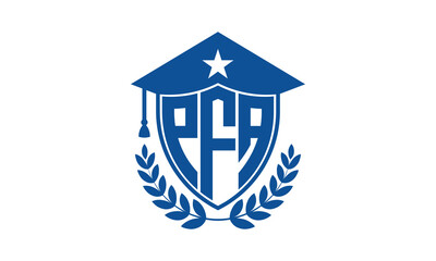PFA three letter iconic academic logo design vector template. monogram, abstract, school, college, university, graduation cap symbol logo, shield, model, institute, educational, coaching canter, tech