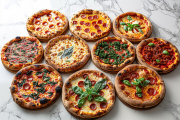 The pizza is topped with melted cheese, fresh herbs and toppings. Beautifully grilled to whet your appetite. Perfectly matched product photography. Pizza photo suitable for web and print ads.