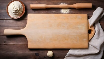 Baking background. Rolling pin for dough on the cutting board. On a rustic background