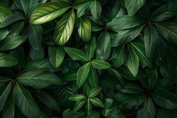 Close up group of background tropical green leaves