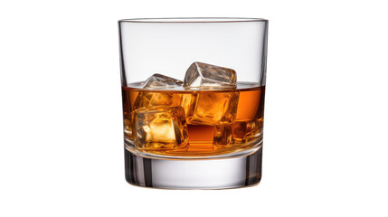 Whiskey on the Rocks in Crystal Glass Isolated on Transparent Background
