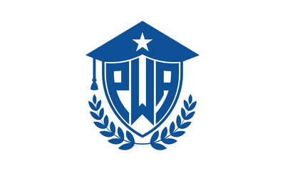 PWA three letter iconic academic logo design vector template. monogram, abstract, school, college, university, graduation cap symbol logo, shield, model, institute, educational, coaching canter, tech