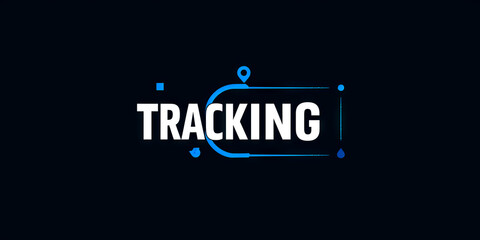 "TRACKING" written style logo with white letters on black background, DELIVERY concept