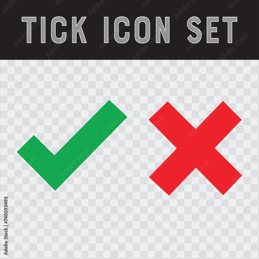 Poster tick icon set. stylish check mark icon set in green and red color, flat design, vector illustration 