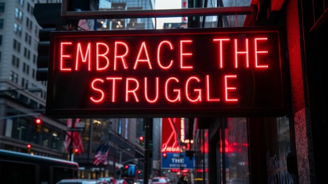 Motivational text  embrace the struggle  on blurred background, success concept in abstract theme.