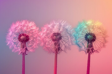 Beauty of a dandelions against a backdrop of seamlessly blended violet hues background.