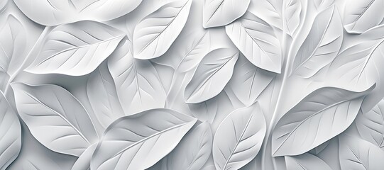 White geometric floral leaves 3d tiles wall texture background illustration banner panorama, Generative AI