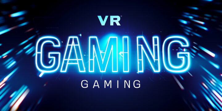 graphic design "VR GAMING" written, VIRTUAL REALITY concept