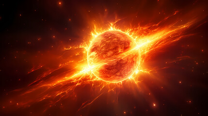Fototapeta premium With explosive solar flares on the sun's surface