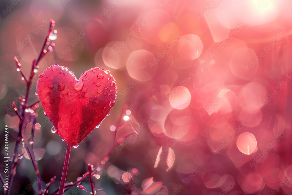 Poster Background with heart and bokeh. Love is everywhere. A slide background for showcasing love. Background image. Created with Generative AI technology