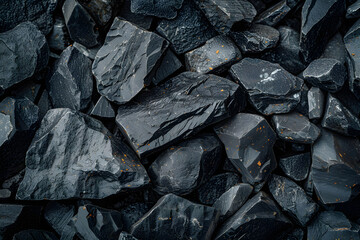 Close up of black stones texture and background